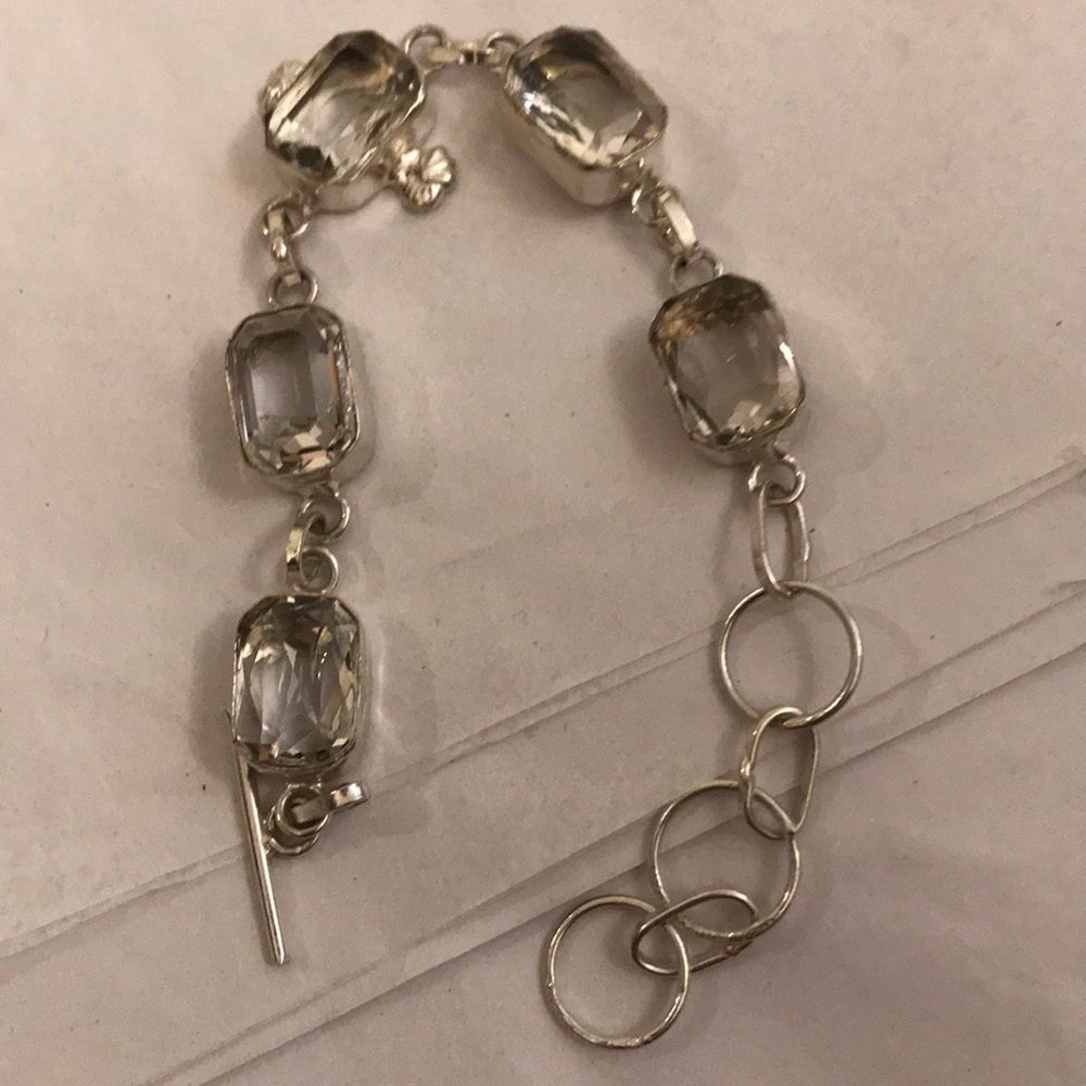 Polished quartz silver bracelet 925